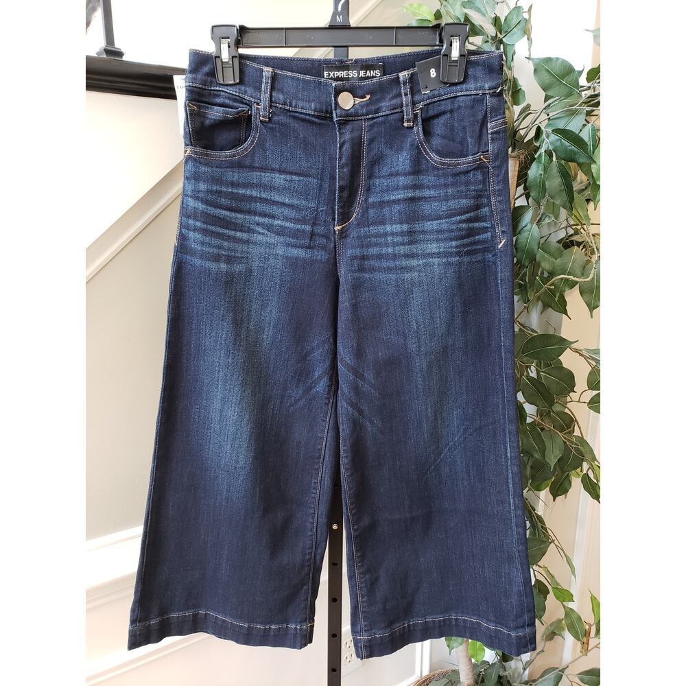 Express Jeans Women's Precision Fit Wide Leg Crop Jeans Size 8 Dark Wash Denim